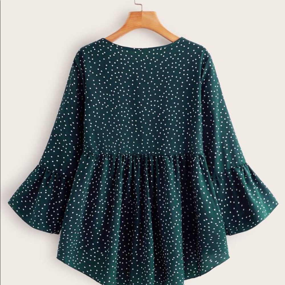 Green with White Polka Dots High-Low Top - Picture 2 of 8